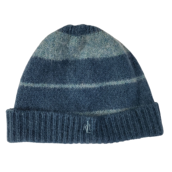 LAUREN RALPH LAUREN blue striped wool beanie one size - Picture 3 of 7